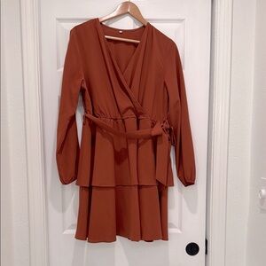 Elegant Rust Wrap Dress
